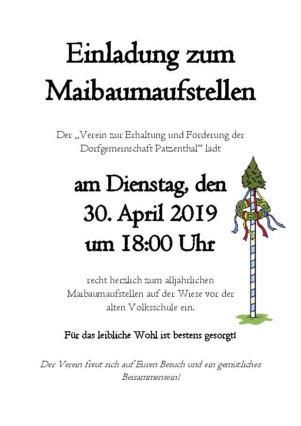 Einladung Maibaumaufstellen 2019